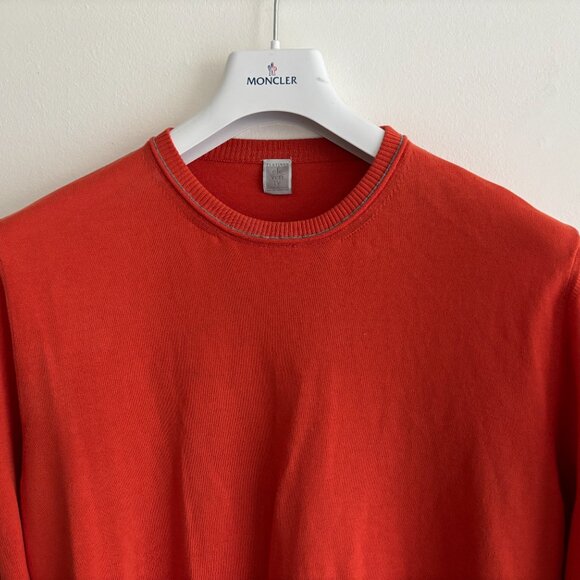 $635 Eleventy Platinum Crewneck Slim Fit Cotton Sweater in Orange - Medium - Picture 2 of 10